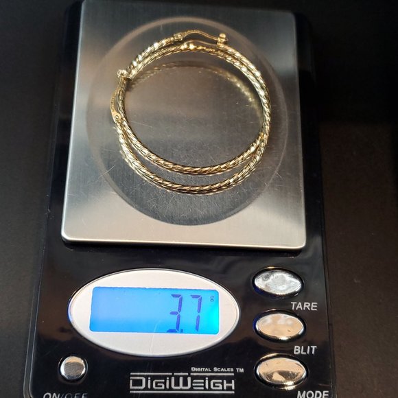 Gold Over 925 Sterling Silver Textured Pattern Large Hoop Earrings - Picture 5 of 5